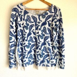 Lucky Brand Light Sweater Blue Paisley Print Size: S